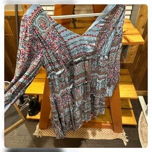 Altar'd State Blue and Pink Patterned Blouse